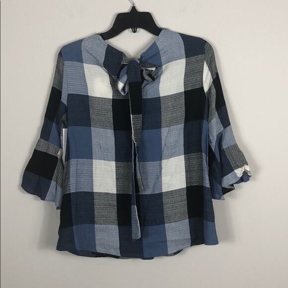 Ro De Top Blue Plaid Bow Back Blouse - Picture 7 of 7